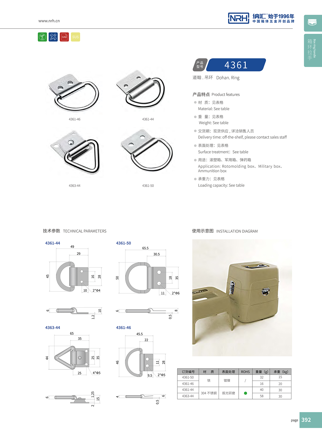 污视频在线看黄片APP/NRH 滚塑箱吊环 4361-50