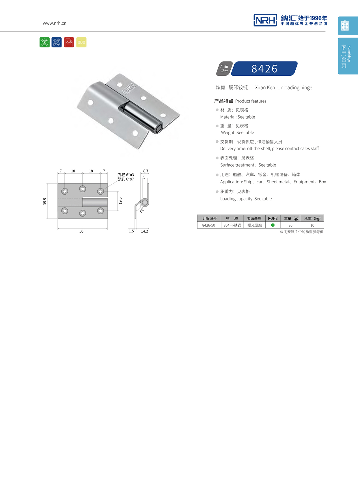  污视频在线看黄片APP/NRH 8426-50 工业五金铰链